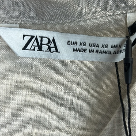 NWT ZARA 100% Linen Button-Down Asymmetrical Shirt in Taupe Gray - Picture 3 of 10